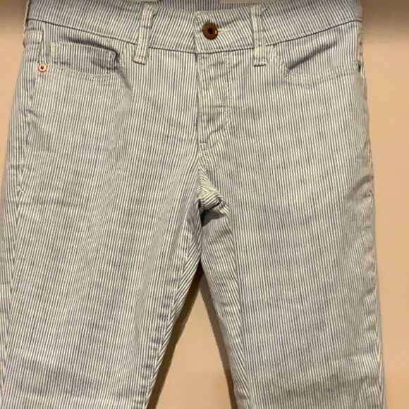 Anthro Pilcro letterpress striped Skinny Railroad blue white Jean denim 25 - Picture 4 of 16